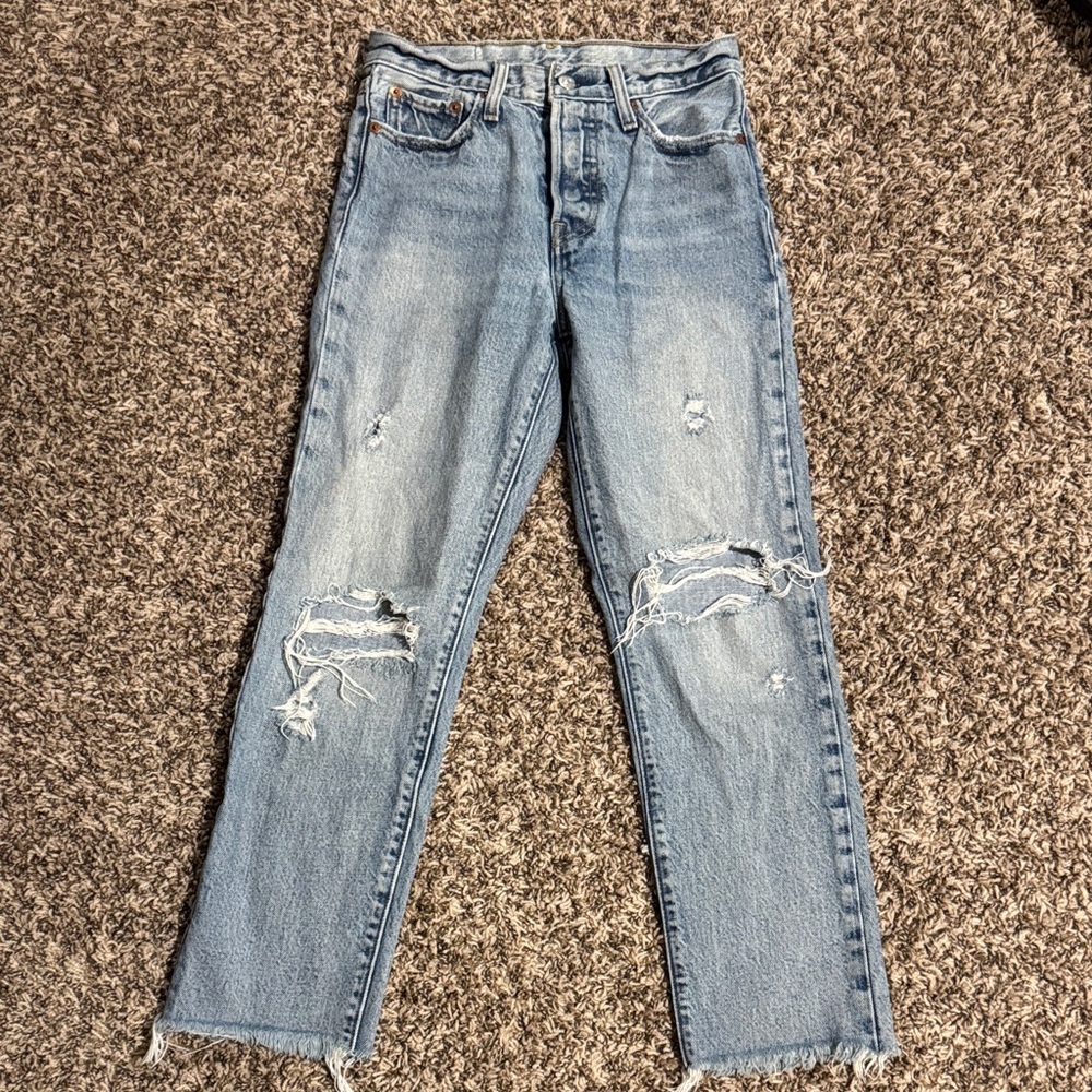 Levi's Distressed Denim Straight Leg Jeans